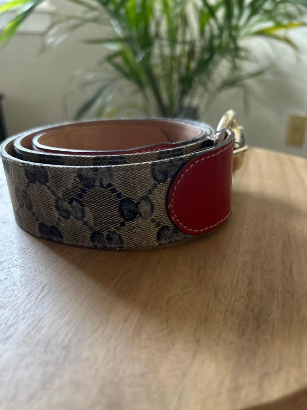 Gucci Monogram Belt with Red Leather and Gold Buckle - Picture 3 of 12